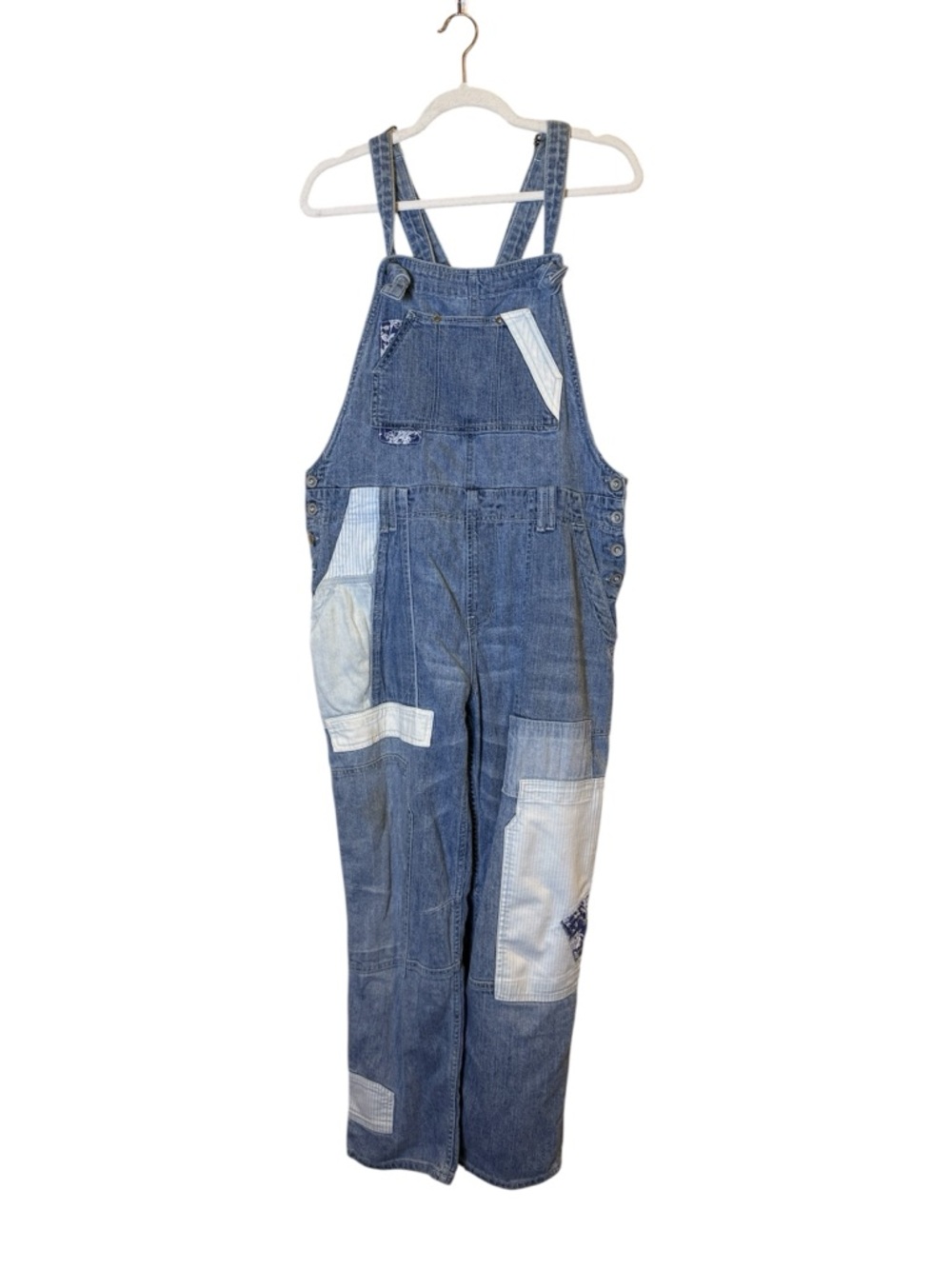 Pilcro Women’s Denim Patchwork Boho Overalls sz 31